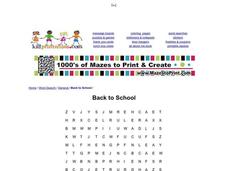 Back to School Word Search Worksheet
