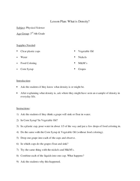 What is Density? Lesson Plan