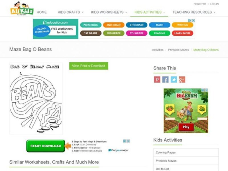 Bag O' Beans Maze Worksheet