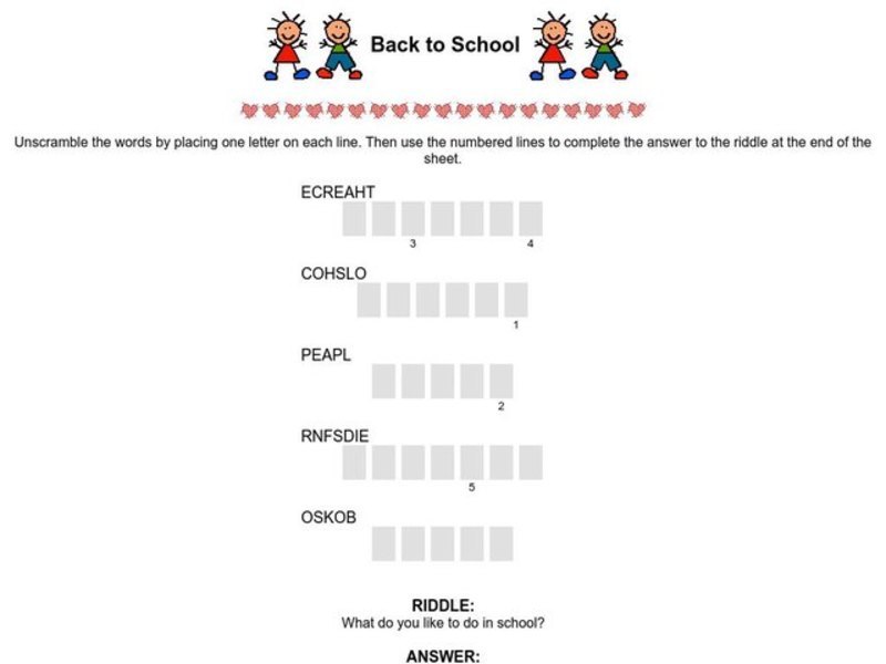 Back to School Worksheet