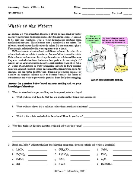 What is in the Water? Worksheet