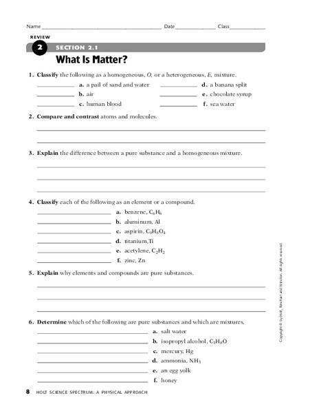 What is Matter? Worksheet