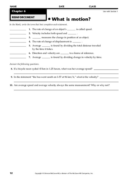 What is Motion? Worksheet