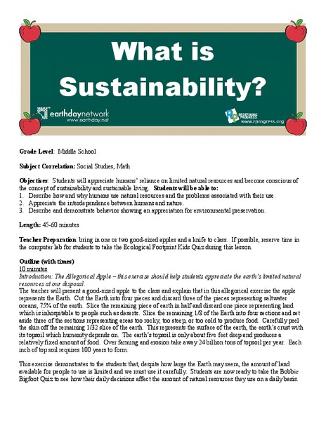 What Is Sustainability? Lesson Plan