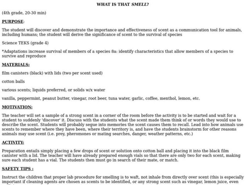 What is That Smell? Lesson Plan