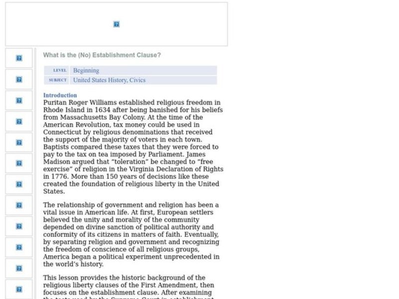What is the (No) Establishment Clause? Lesson Plan