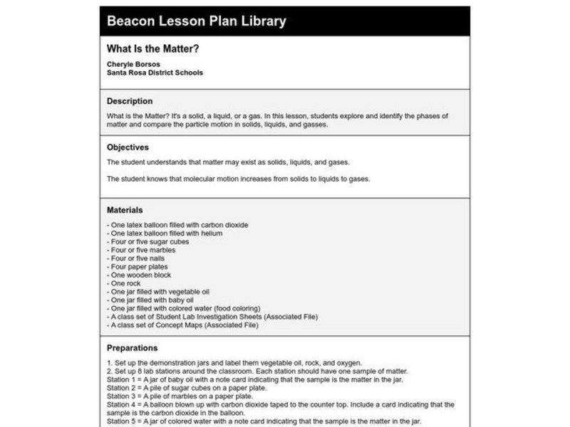 What Is the Matter? Lesson Plan