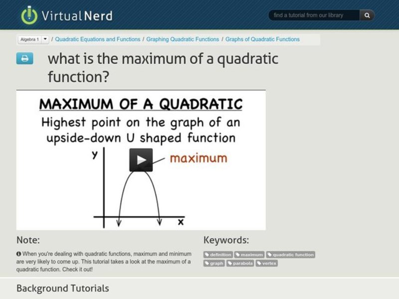 What is the Maximum of a Quadratic Function? Instructional Video
