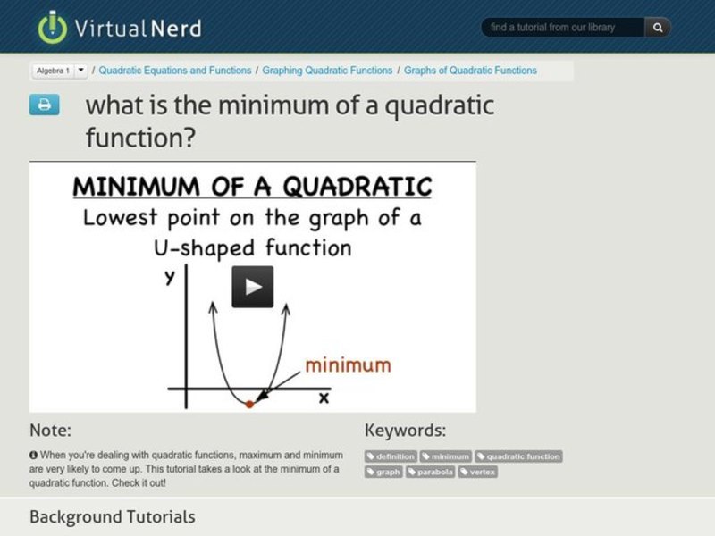 What is the Minimum of a Quadratic Function? Instructional Video