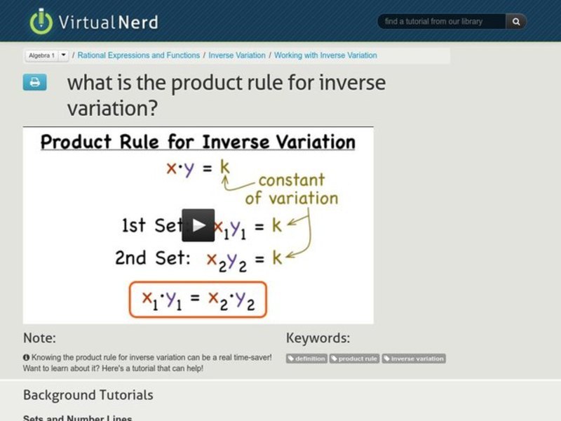 What is the Product Rule for Inverse Variation? Instructional Video