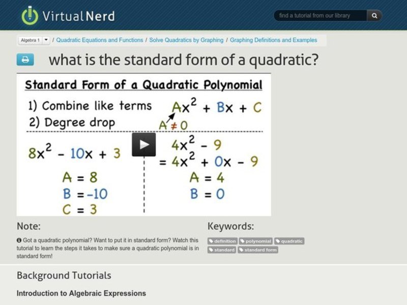 What is the Standard Form of a Quadratic? Instructional Video