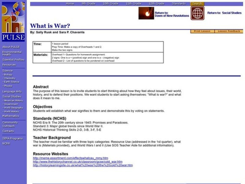 What is War? Lesson Plan