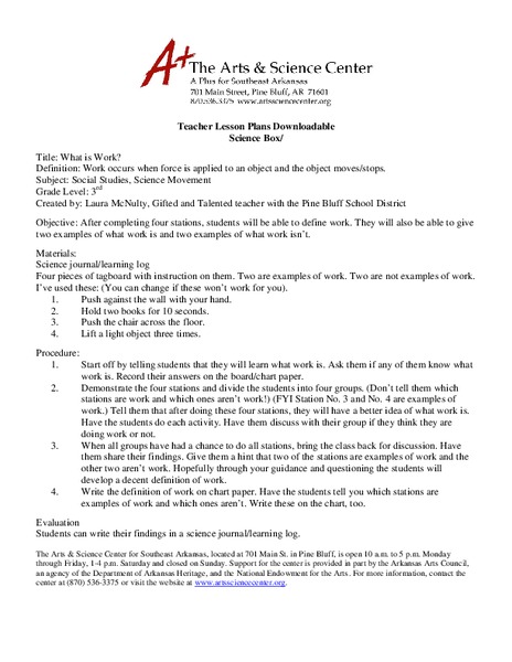 What is Work? Lesson Plan