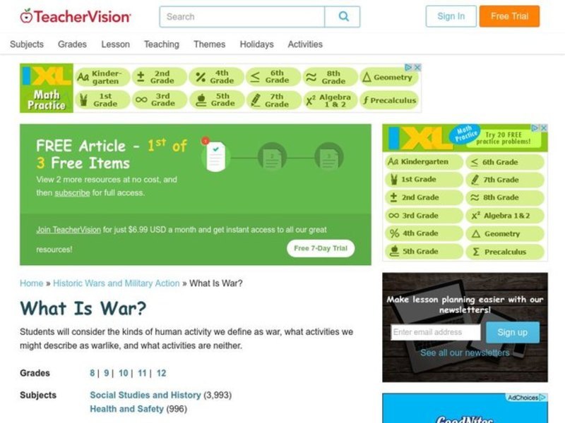 What Is War? Lesson Plan