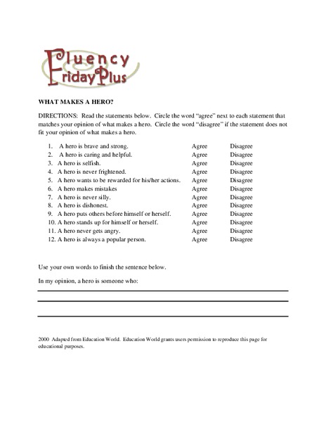 What Makes a Hero? Worksheet