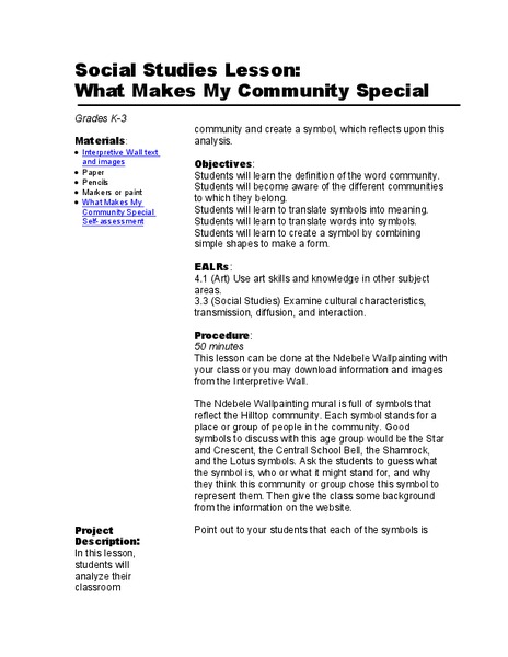 What Makes My Community Special Lesson Plan