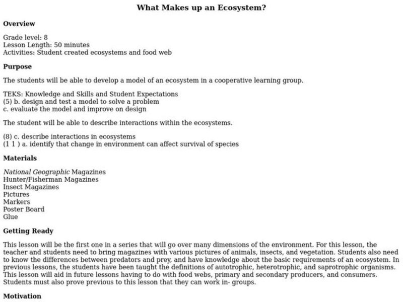 What Makes up an Ecosystem? Lesson Plan