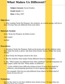 What Makes Us Different? Lesson Plan