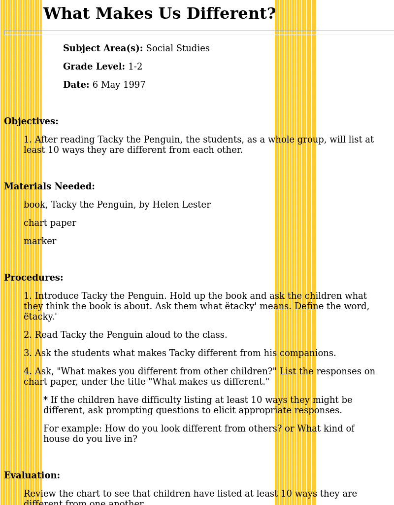 What Makes Us Different? Lesson Plan