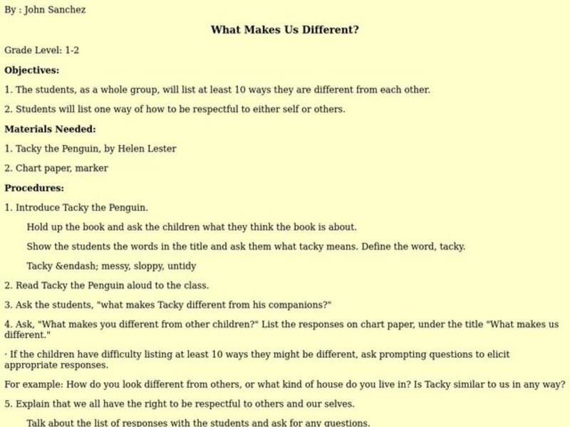What Makes Us Different? Lesson Plan