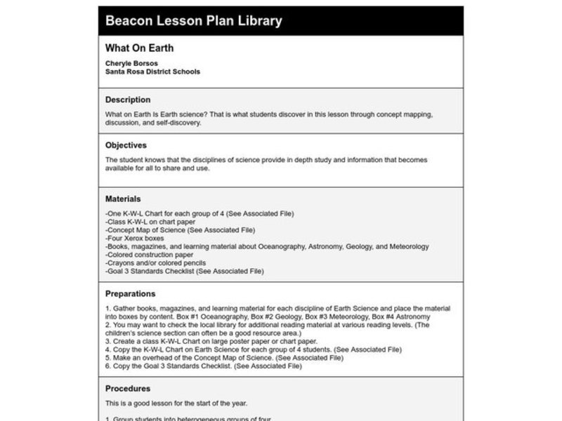 What On Earth Lesson Plan