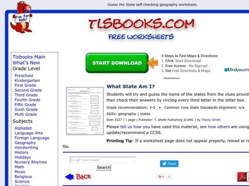 What State Am I? Worksheet