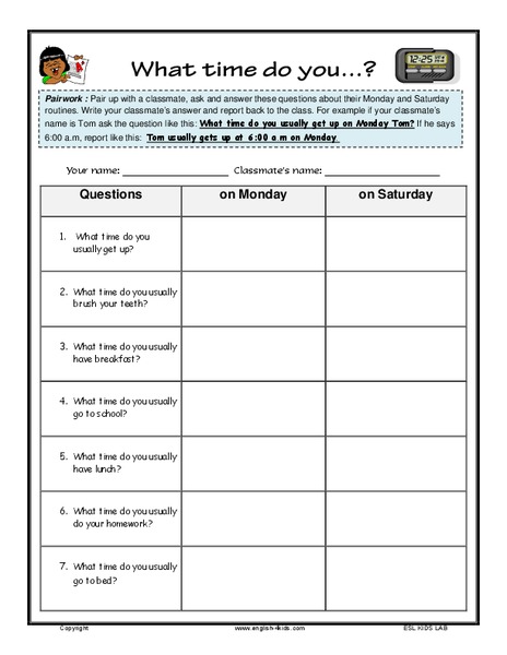 What Time Do You? Worksheet