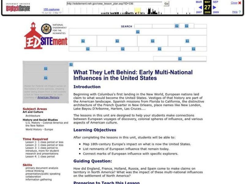 What They Left Behind: Early Multi-National Influences in the United States Lesson Plan
