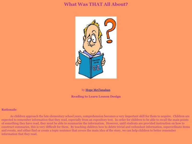 What Was THAT All About? Lesson Plan