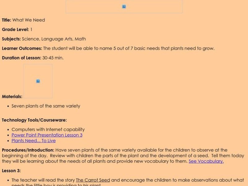 What We Need Lesson Plan