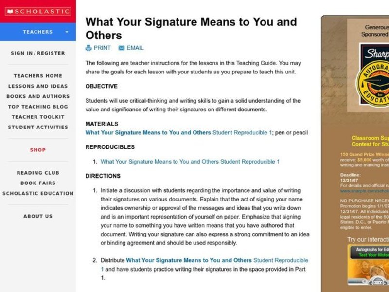 What Your Signature Means to You and Others Lesson Plan