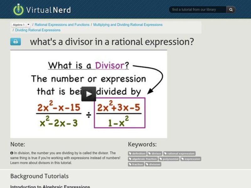 What's a Divisor in a Rational Expression? Instructional Video