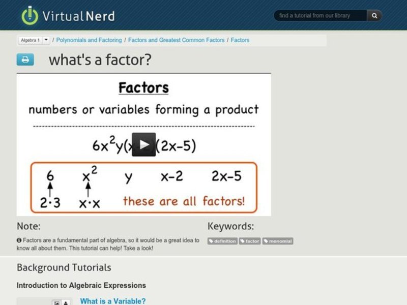 What's a Factor? Instructional Video