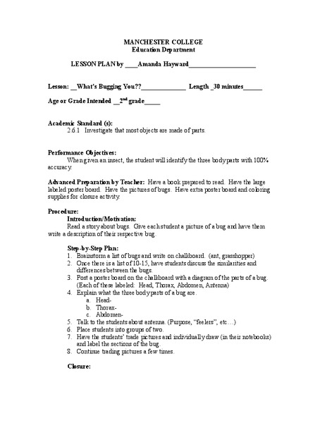 What's Bugging You? Lesson Plan