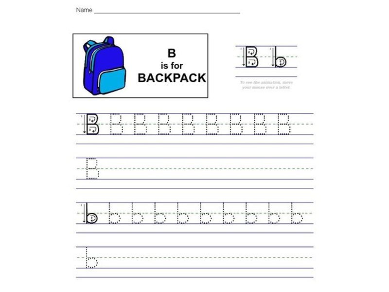 B is for Backpack Worksheet