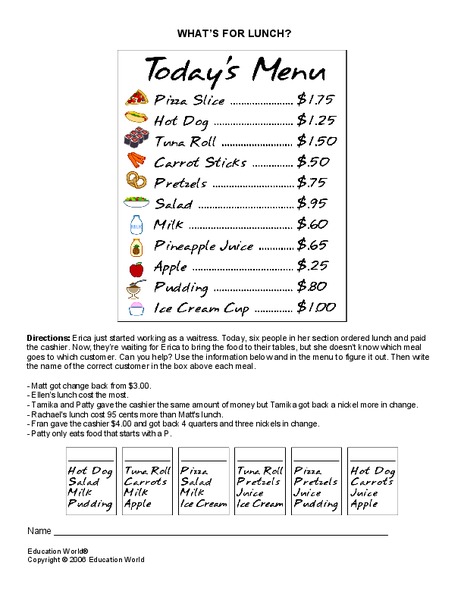 What's for Lunch? Worksheet