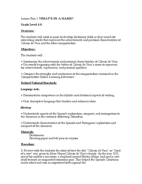 What's In a Name? Lesson Plan