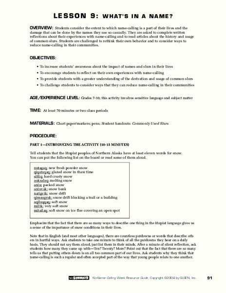 What's in a Name? Lesson Plan