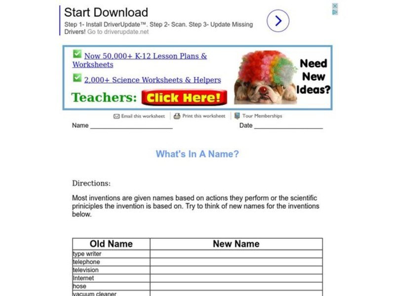 What's In a Name? Worksheet