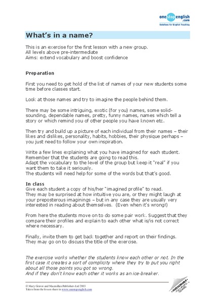 What's in a Name? Lesson Plan