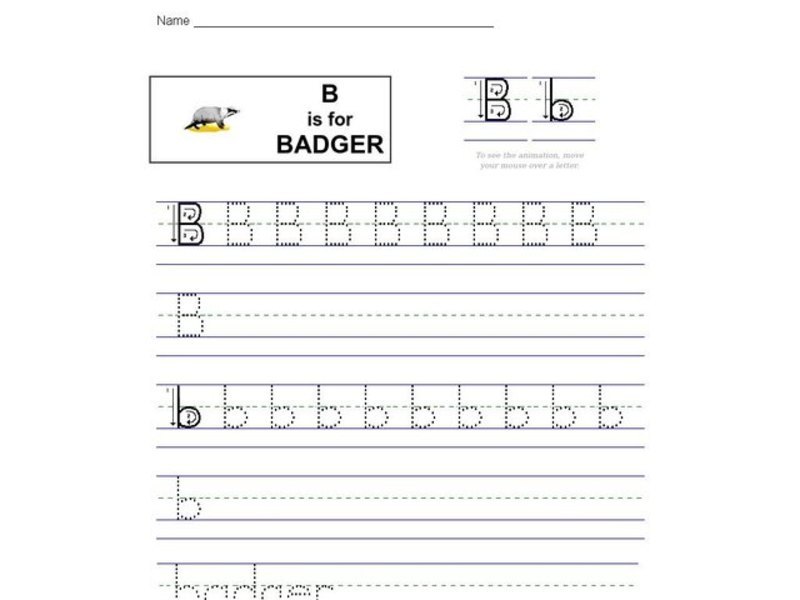 B is for Badger Worksheet