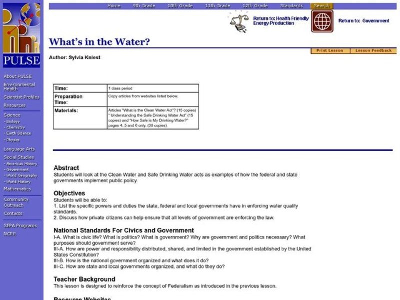 What's in the Water? Lesson Plan