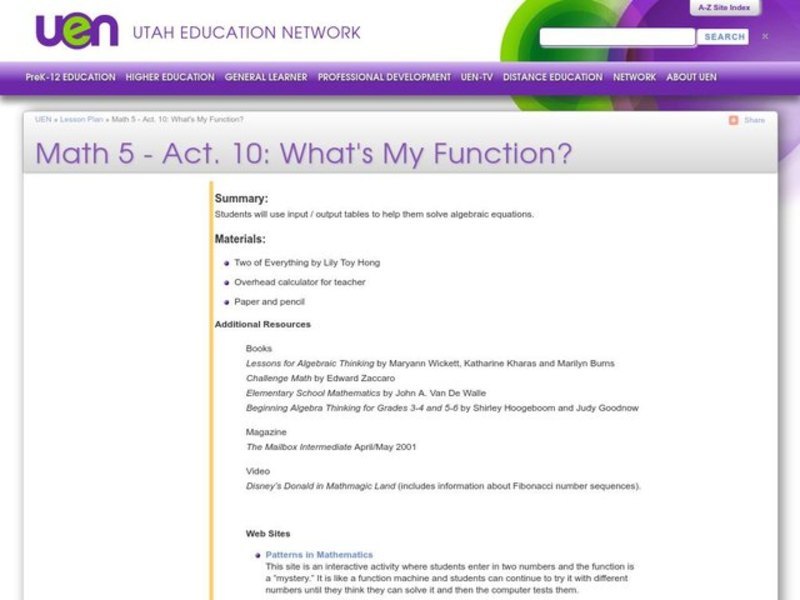 What's My Function? Lesson Plan