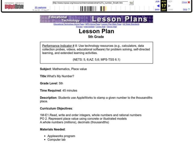 What's My Number? Lesson Plan