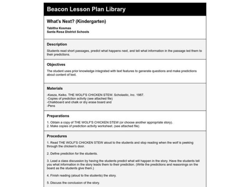 What's Next? Lesson Plan