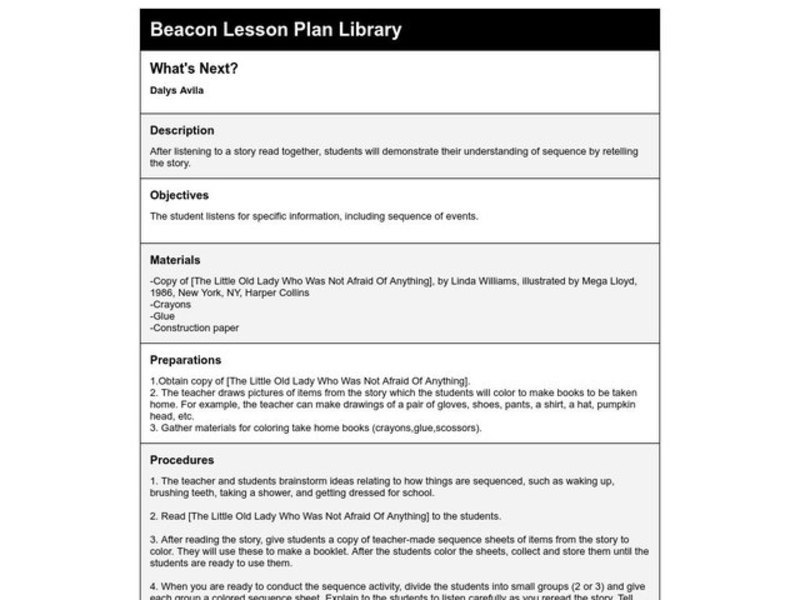 What's Next? Lesson Plan