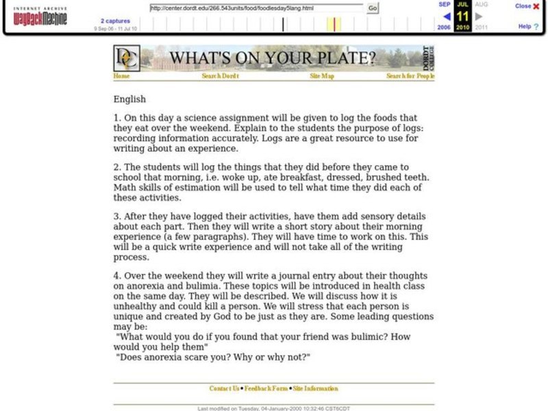 What's On Your Plate? Lesson Plan