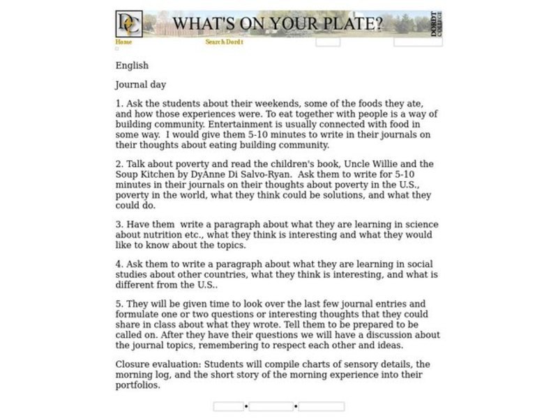 What's On Your Plate? Lesson Plan