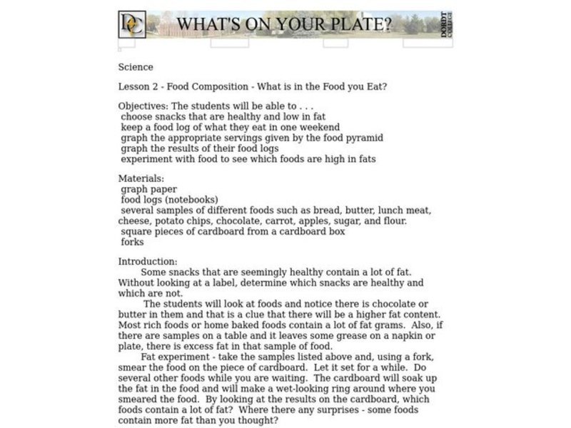 What's on Your Plate? Lesson Plan