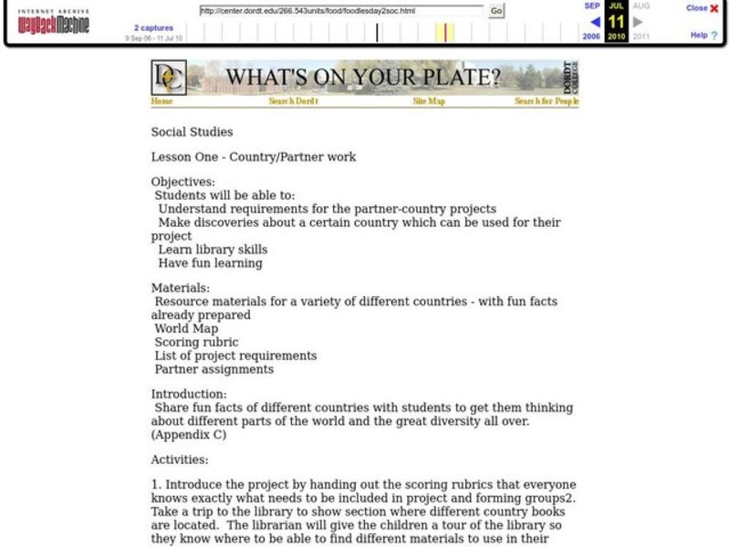 What's on Your Plate? Lesson Plan